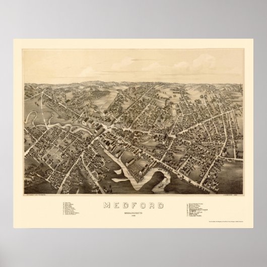Medford, MA Panoramic Map - 1880 Poster (Voorkant)
