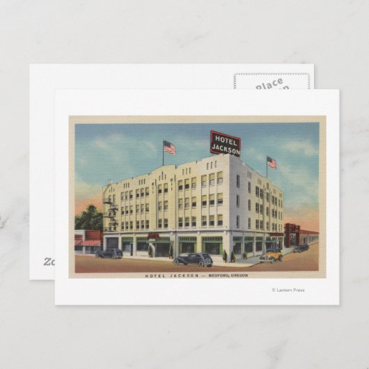 Medford, Oregon - Hotel Jackson Uitzicht met Old Briefkaart (Voorkant / Achterkant)