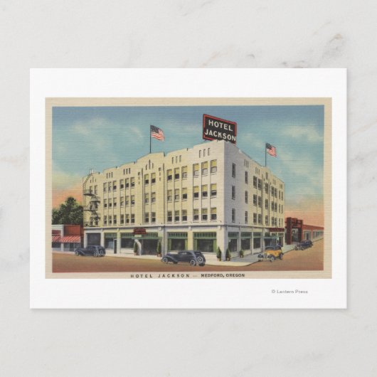 Medford, Oregon - Hotel Jackson Uitzicht met Old Briefkaart (Voorkant)
