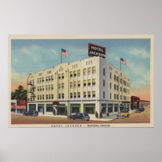 Medford, Oregon - Hotel Jackson Uitzicht met Old Poster (Voorkant)
