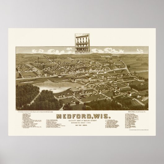 Medford, WI Panoramic Map - 1885 Poster (Voorkant)
