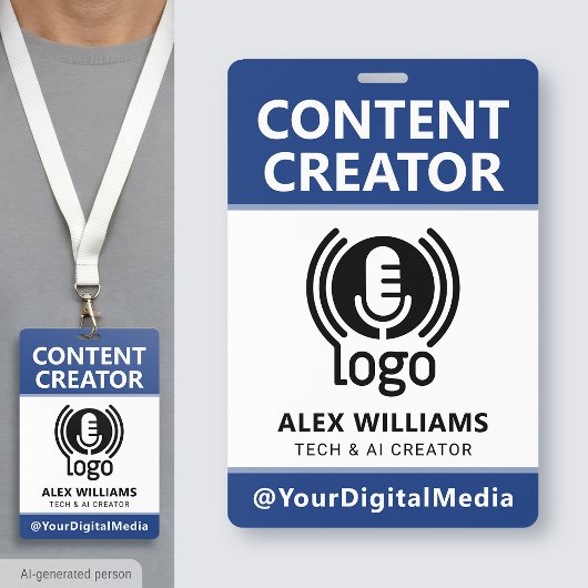 Media-ID-pas Logo Content Creator Navy Beveiliging Badge