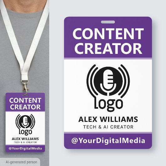 Media-ID-pas Logo Content Creator Paars Beveiligin Badge