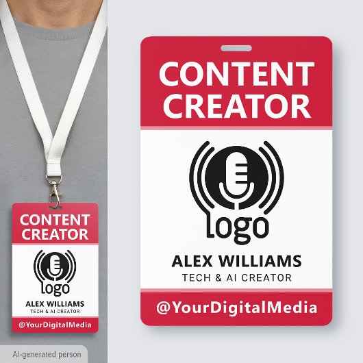 Media-ID-pas Logo Content Creator Rode Beveiliging Badge