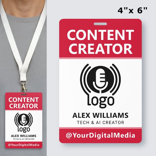 Media-ID-pas Logo Content Creator Rode Beveiliging Badge