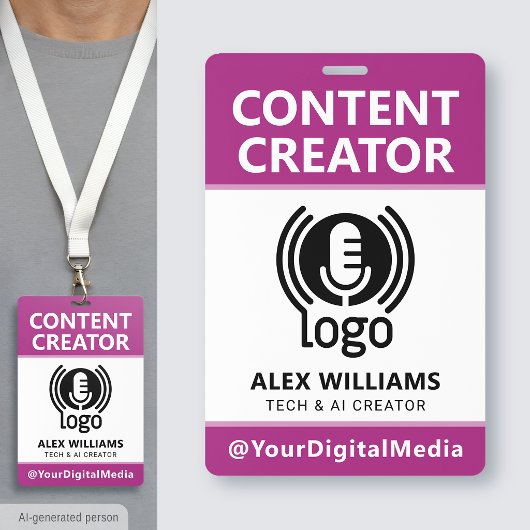Media-ID-pas Logo Content Creator Roze Beveiliging Badge