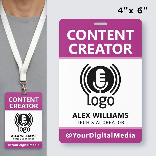 Media-ID-pas Logo Content Creator Roze Beveiliging Badge