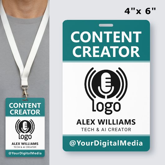 Media-ID-pas Logo Content Creator Teal Beveiliging Badge