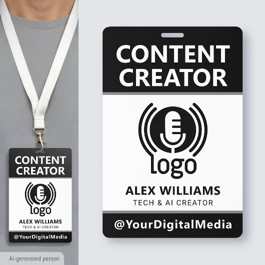 Media-ID-pas Logo Content Creator Zwart Beveiligin Badge
