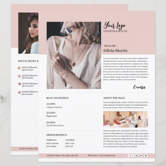 Media Kit-sjabloon | Influencer-perskit (Voorkant / Achterkant)