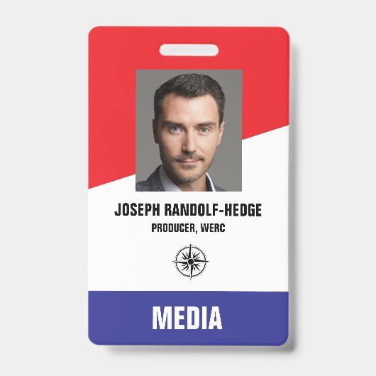 MEDIA PASS - Foto I.D. Rood/Blauw Badge (Voorzijde)