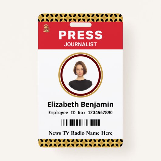Media Pers Pass Journalist Foto ID Kaart Aangepast Badge (Voorkant)