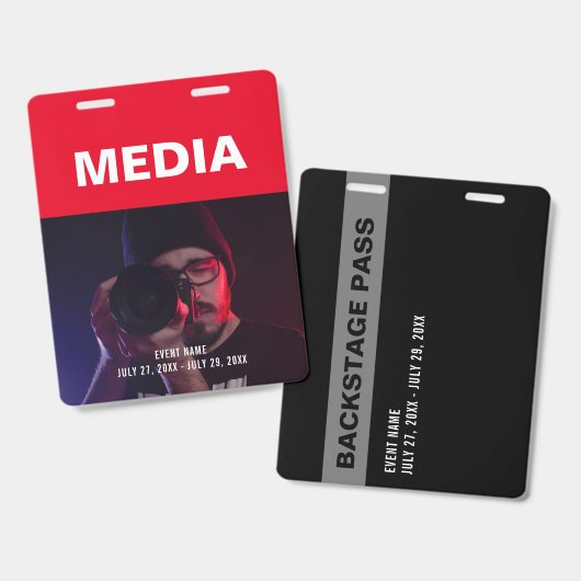 Media Photo Background Backstage Pass ID Badge (Voor- en achterkant)