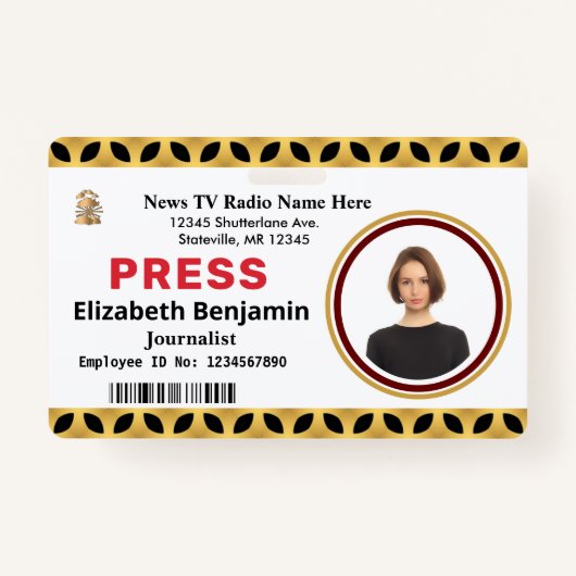 Media Press pass Logo ID Card Personaliseren Badge (Voorkant)