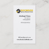 "Media Production" Consultant, filmeditor, video Visitekaartje (Achterkant)