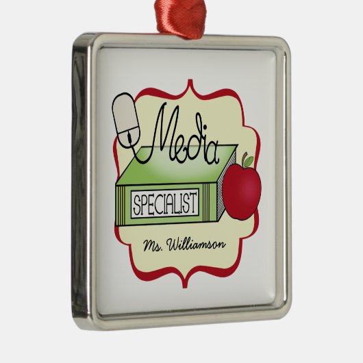 Media Specialist Book Apple & Computer Mouse Metalen Ornament (Rechts)