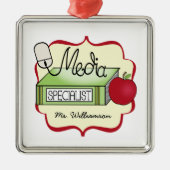 Media Specialist Book Apple & Computer Mouse Metalen Ornament (Voorkant)