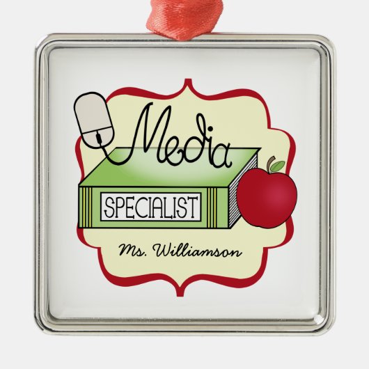 Media Specialist Book Apple & Computer Mouse Metalen Ornament (Voorkant)
