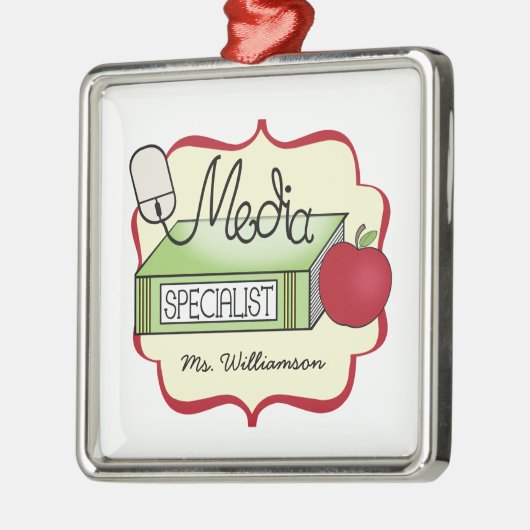 Media Specialist Book Apple & Computer Mouse Metalen Ornament (Links)