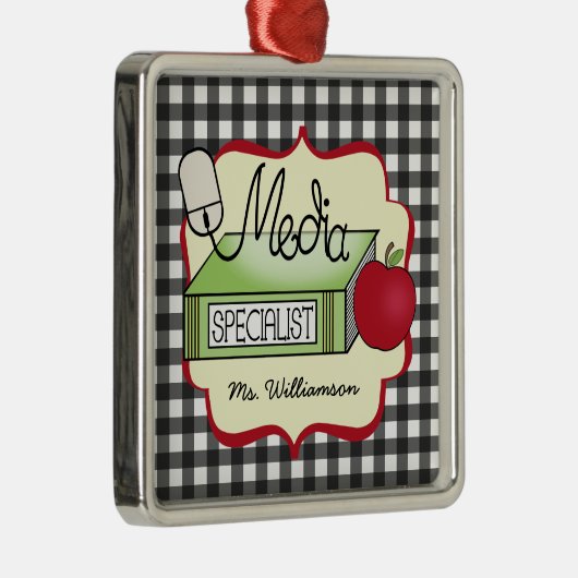 Media Specialist Book Apple & Computer Mouse Metalen Ornament (Rechts)