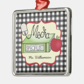 Media Specialist Book Apple & Computer Mouse Metalen Ornament (Links)