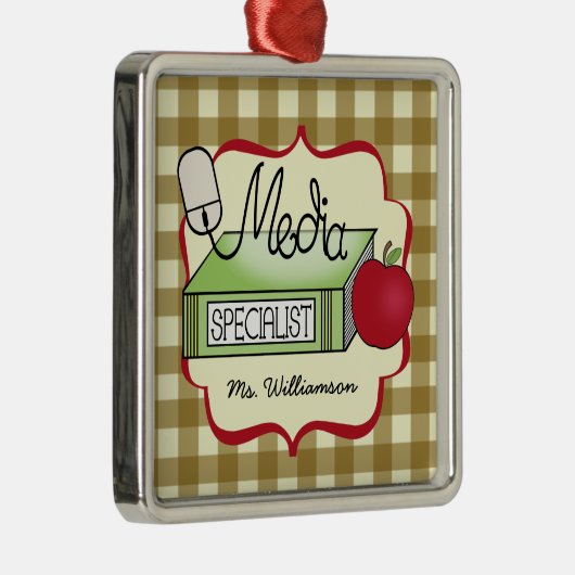 Media Specialist Book Apple & Computer Mouse Metalen Ornament (Rechts)