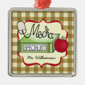 Media Specialist Book Apple & Computer Mouse Metalen Ornament (Voorkant)