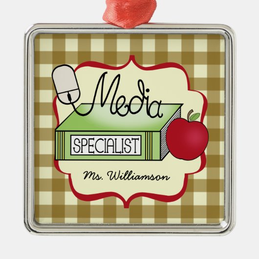 Media Specialist Book Apple & Computer Mouse Metalen Ornament (Voorkant)