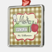 Media Specialist Book Apple & Computer Mouse Metalen Ornament (Links)