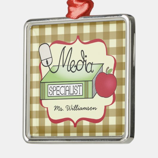 Media Specialist Book Apple & Computer Mouse Metalen Ornament (Links)