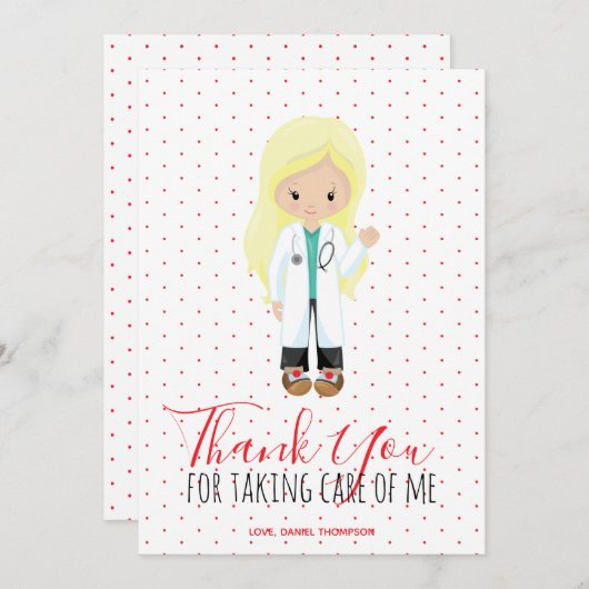 Mediane Blonde Doctor Red Typografie Polka Dot Bedankkaart (Voorkant / Achterkant)
