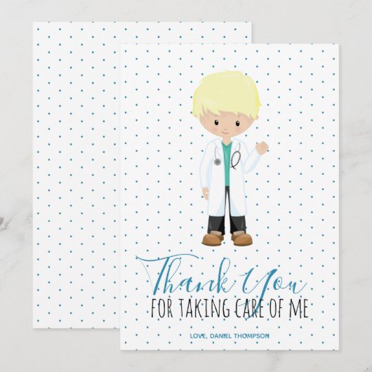 Mediane mannelijke arts Blue Typography Polka Dot Bedankkaart (Voorkant / Achterkant)