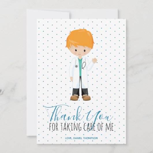 Mediane mannelijke arts Blue Typography Polka Dot Bedankkaart (Voorkant)