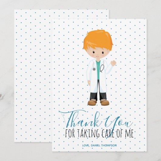 Mediane mannelijke arts Blue Typography Polka Dot Bedankkaart (Voorkant / Achterkant)