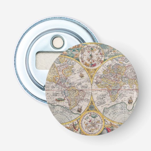 Mediane Wereldkaart vanaf 1525 Button Flesopener (Voorkant)