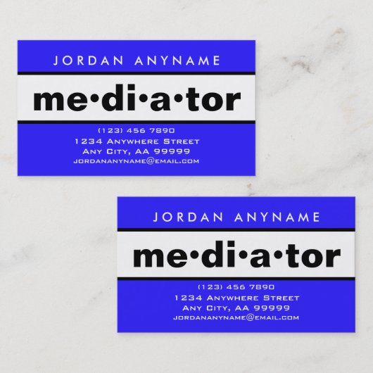 Mediator Bold Blauw en Wit Visitekaartje (Voorkant / Achterkant)