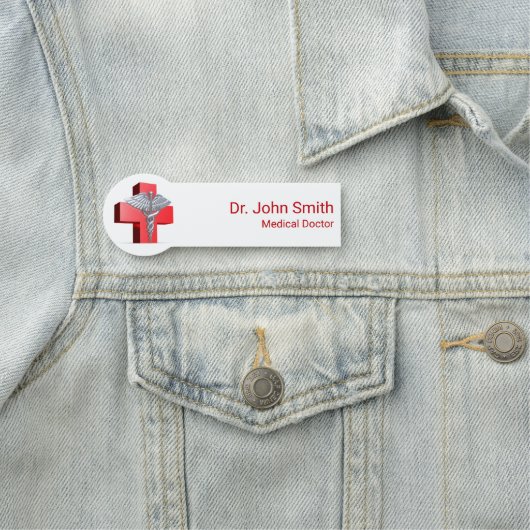 Medical 3D Caduceus Cross Red Silver Naamplaatje (In situ)