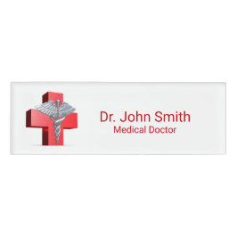 Medical 3D Caduceus Silver Cross Red Naambadge