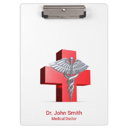 Medical 3D Silver Caduceus Cross Red Klembord