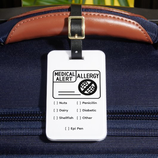 Medical Alert Allergy Editable Silver Luggage Tag Bagagelabel (Voorkant Insitu 2)