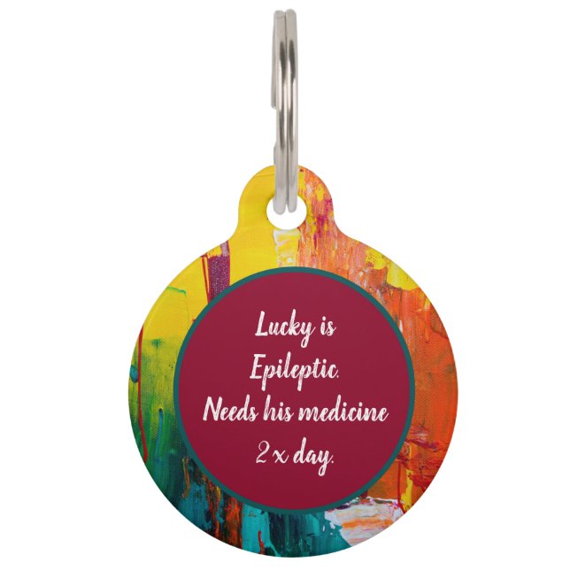 Medical Alert Colorful Funky Abstract Patroon Huisdierpenning (Voorkant)