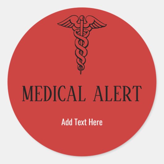 Medical Alert Red Caduceus Symbool Aangepaste teks Ronde Sticker (Voorkant)