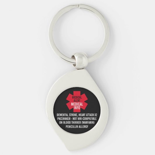 Medical Alert Series Medical Info Personalize Sleutelhanger (Voorkant)