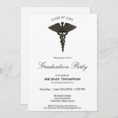 Medical Black Caduceus Noble Afstuderen Uitnodigin Kaart (Voorkant / Achterkant)