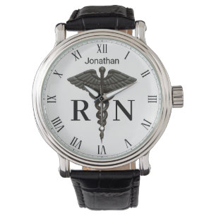 Medical Black Caduceus Registered Neurse Mannen Horloge