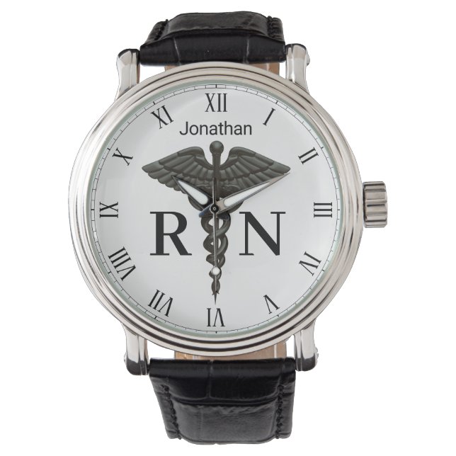 Medical Black Caduceus Registered Neurse Mannen Horloge (Voorkant)