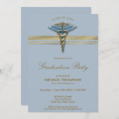 Medical Blue Caduceus Gold Stripes Afstuderen Kaart (Voorkant / Achterkant)