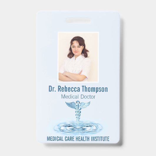 Medical Blue Caduceus Hermes Rod Foto-ID Badge (Voorzijde)