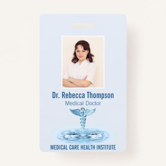 Medical Blue Caduceus Hermes Rod Foto-ID Badge (Voorkant)