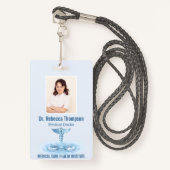 Medical Blue Caduceus Hermes Rod Foto-ID Badge (Voorkant met draagriem)